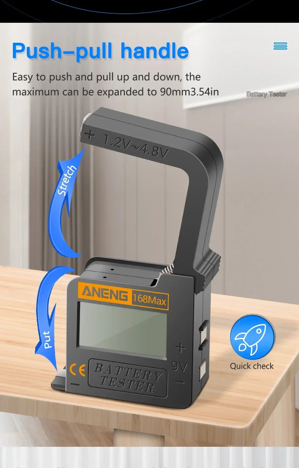 ANENG 168MAX Self Powered Digital LCD Battery Checker AA AAA C D 9V Button Cell 18650 Lithium Cell Voltage Capacity Test Tool