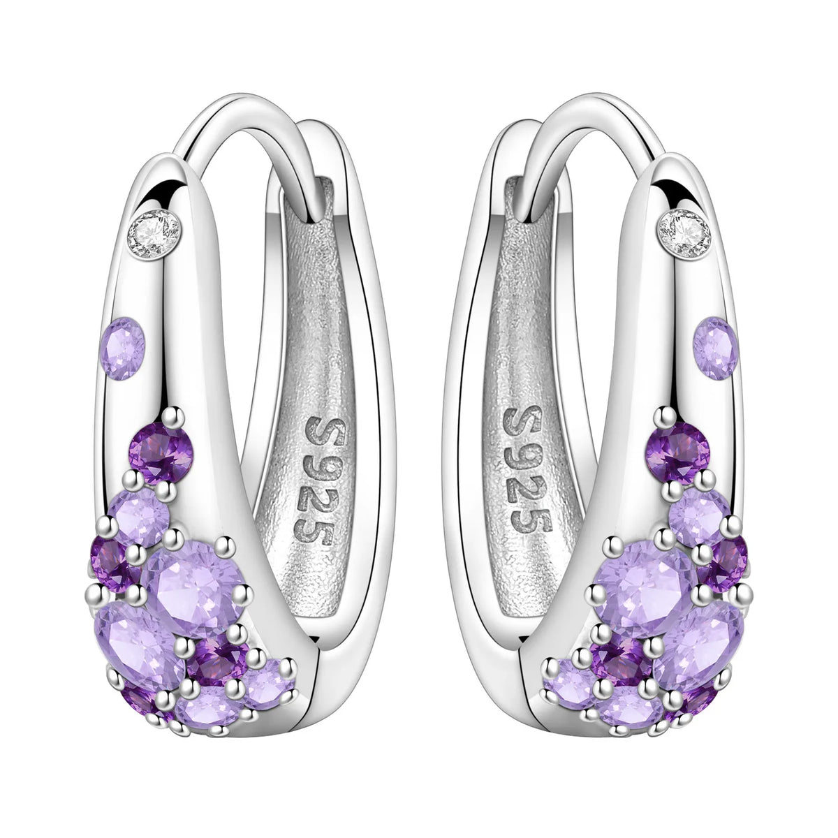PANPOKI S925 Sterling Silver Purple Zircon Series Earrings Hoop Earrings For Women Jewelry Original Party Trendy Gifts