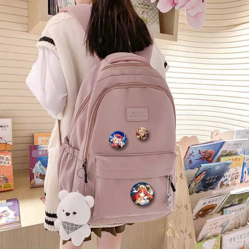 Genshin Impact Game Brooches 58mm Round Button Pins for Backpack Jackets Jewelry Cartoon Cosplay Badge Hutao Zhongli Xiao Badges