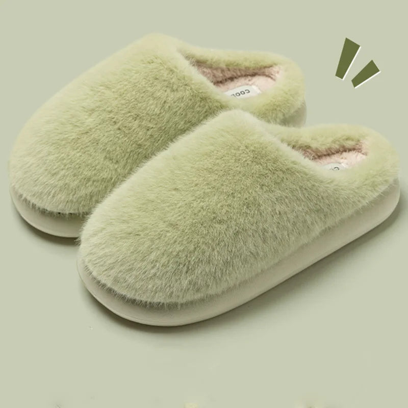 Plush Faux Fur Slippers with Slip-Resistant Soles for Winter