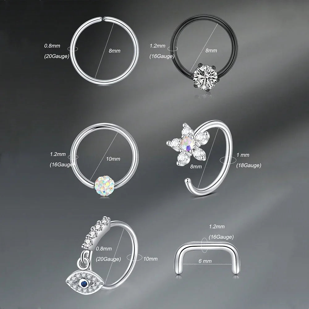 1pc Stainless Steel Nose Septum Clicker 20G 16G Flower Cubic Zirconia Decorated Piercing Nose Ring, Suitable For Daily Wear