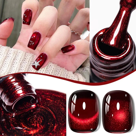 10ml Red Wine Cat Magnetic Gel Nail Polish Glitter Semi Permanant Soak Off UV LED Gel Varnish For Manicure DIY Nail Supplies