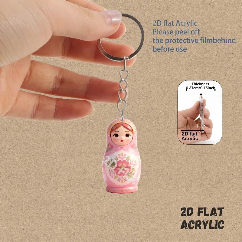 Kawaii Matryoshka Dolls Keychains 2D Acrylic Pendants Festive Decor Holiday Ornament Fun Party Favors Backpack Accessories Gifts