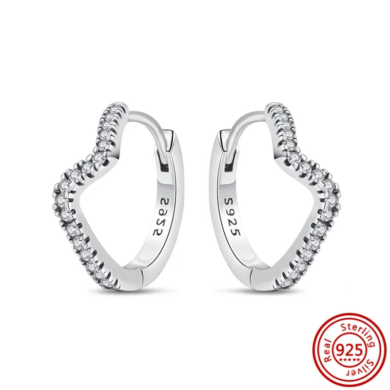 Hot Sale 925 Sterling Silver Heart Earrings Fit Original Charms Hoop Earrings For Women Girls Stud Earring Fine Jewelry Gifts