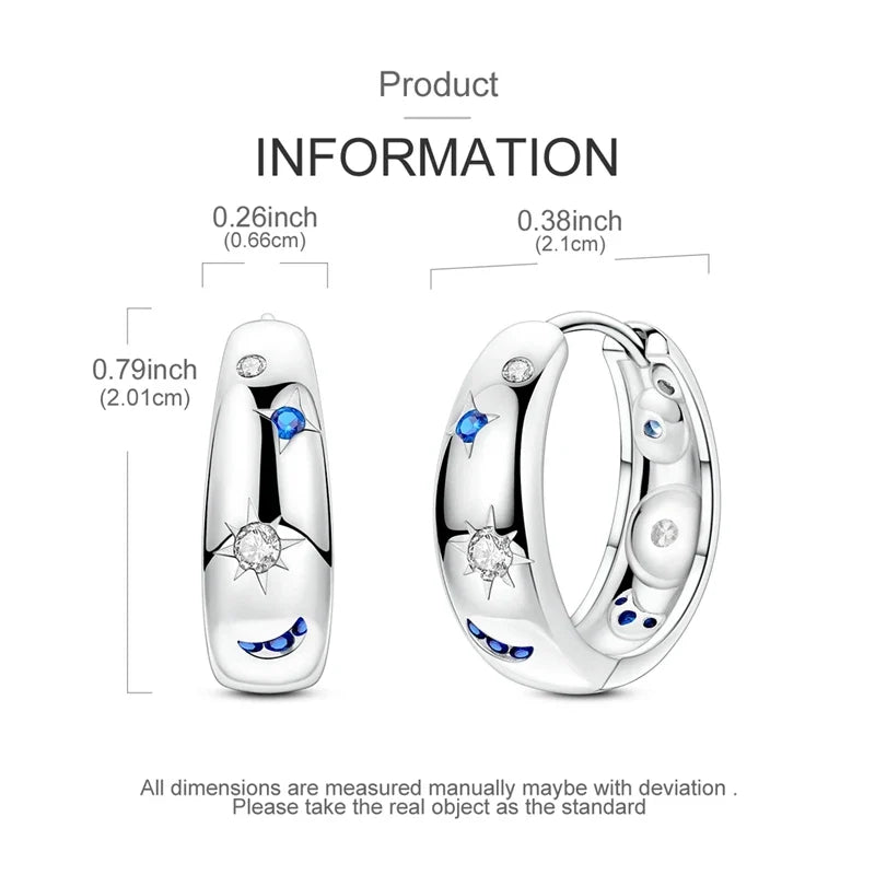 925 Sterling Silver Hoop Earring For Woman Night Sky Blue Purple Gemstone Original Earrings Fashion Jewelry Gift