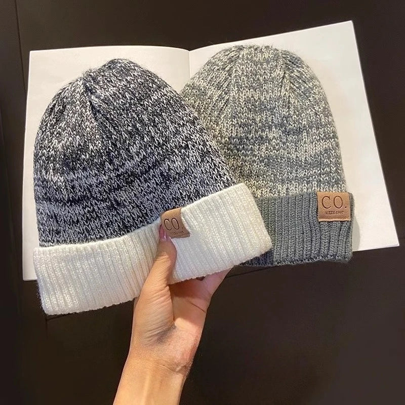 New Unisex Two-Tone Winter Hats for Men and Women - Stylish Fleece-Lined Knit Hats for Casual Winter Wear