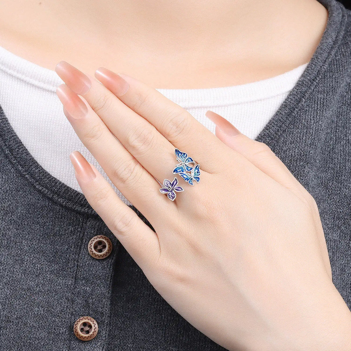 Original 925 Sterling Silver Open Ring Exquisite Panda Dolphin Adjustable Ring Original Daily Fine Jewelry Women Birthday Gifts