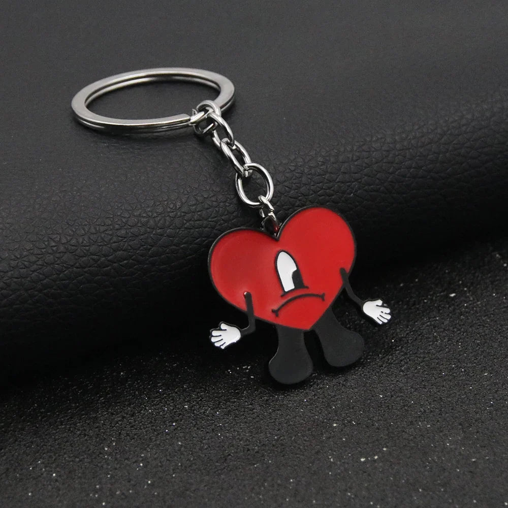 Cute Rabbit Bad Bunny Keychain Fashion Heart Pendant Keyring For Women Men Jewelry Gift
