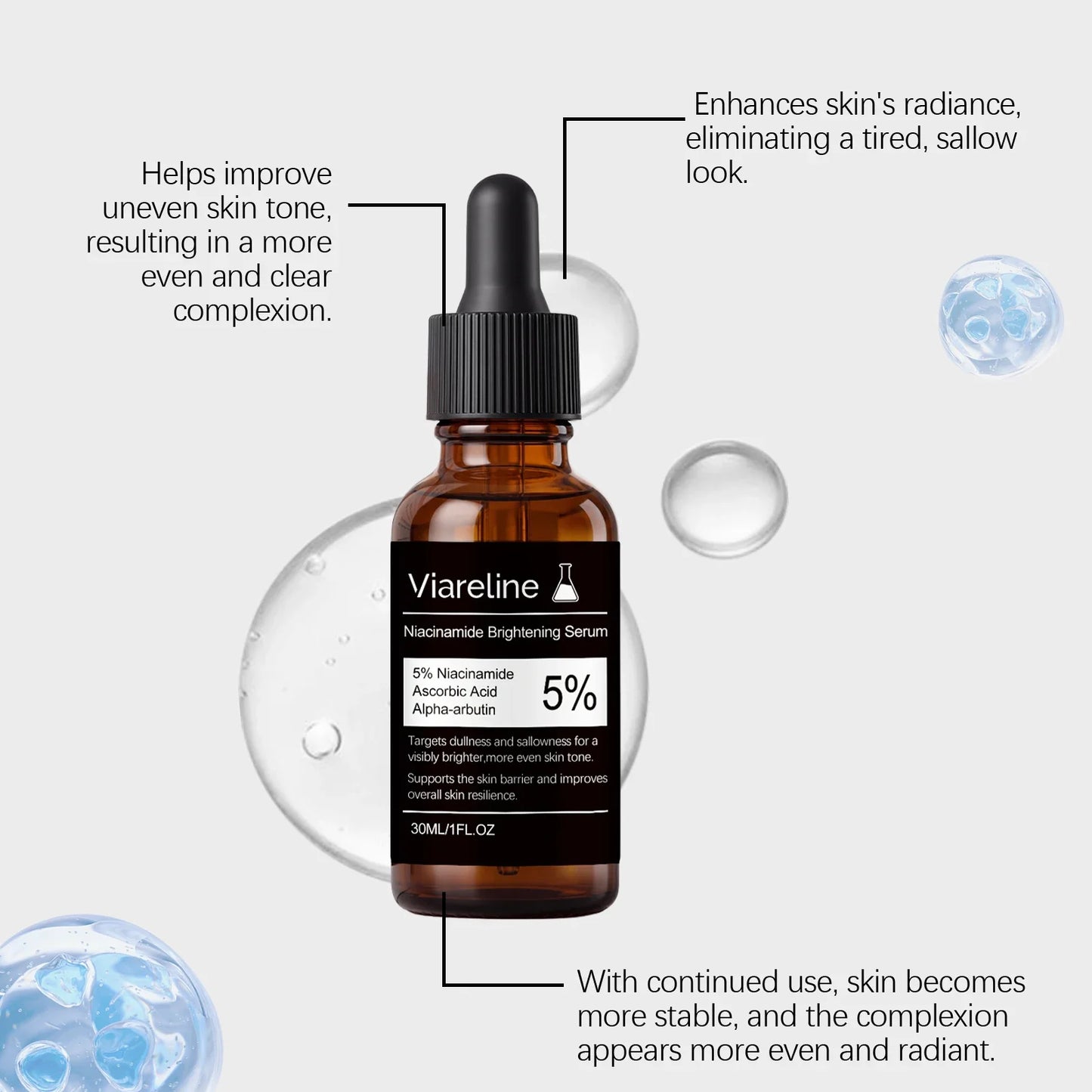 5% Niacinamide Brighten Serum Fade Dark Spots Even Skin Tone Improve Dullness Shrink Pores Moisturizing Hydration Sensitive Skin