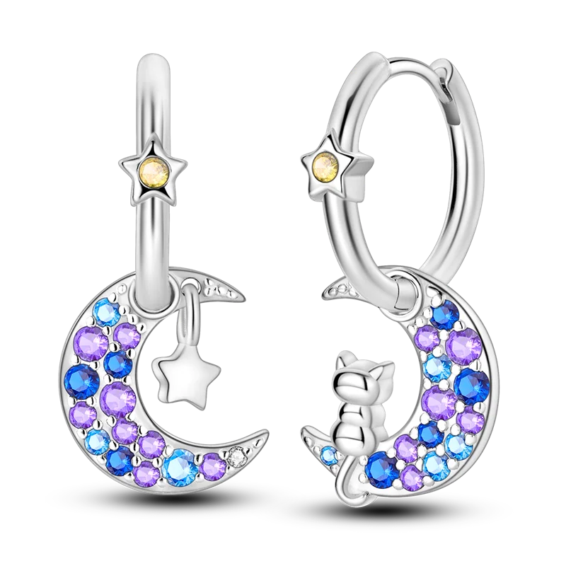 Genuine 925 Sterling Silver Love Feather Earrings Fit Original Charms Hoop For Women Girls Stud Earring Fine Jewelry Gifts