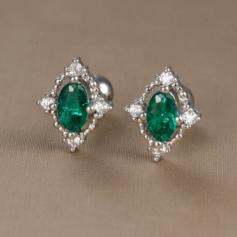 2PC Stainless Steel Little Stud Earring for Women Tiny Green Crystal Zirconia Cartilage Helix Tragus Piercing Earrings Jewelry