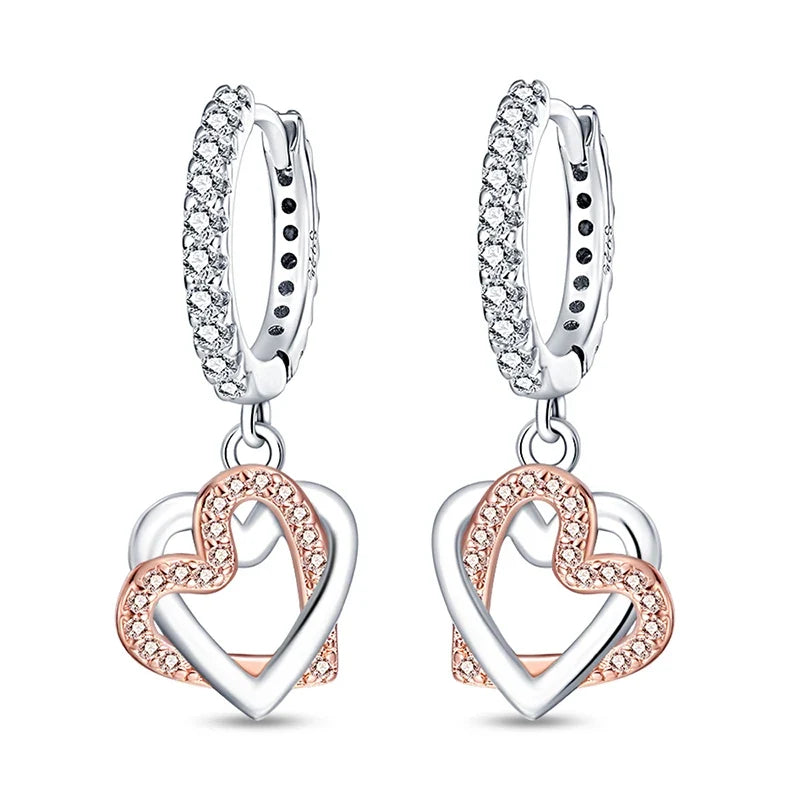 Genuine 925 Sterling Silver Love Feather Earrings Fit Original Charms Hoop For Women Girls Stud Earring Fine Jewelry Gifts