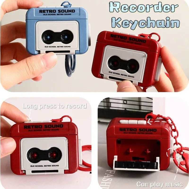 1/2Pcs Retro Tape Recorder Keychain Mini Recording Music Box Pendant Keyring Backpack Ornament Birthday Couple Personalized Gift