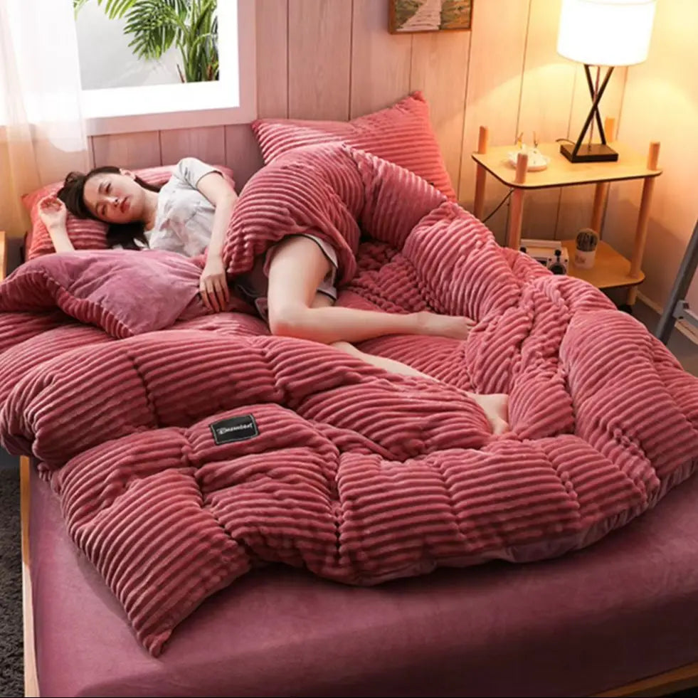 Warm Winter Duvet Cover Bedding Set Thick Solid Color Velvet Double Soft Quilt Cover Twin Queen King Comforter Cover Sets 220*24