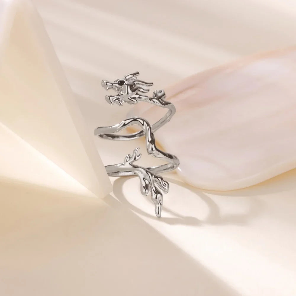 Dragon Rings For Women Gold Color Stainless Steel Punk Opening Adjustable Dragon Ring Hip Hop Jewelry Accessories Gifts