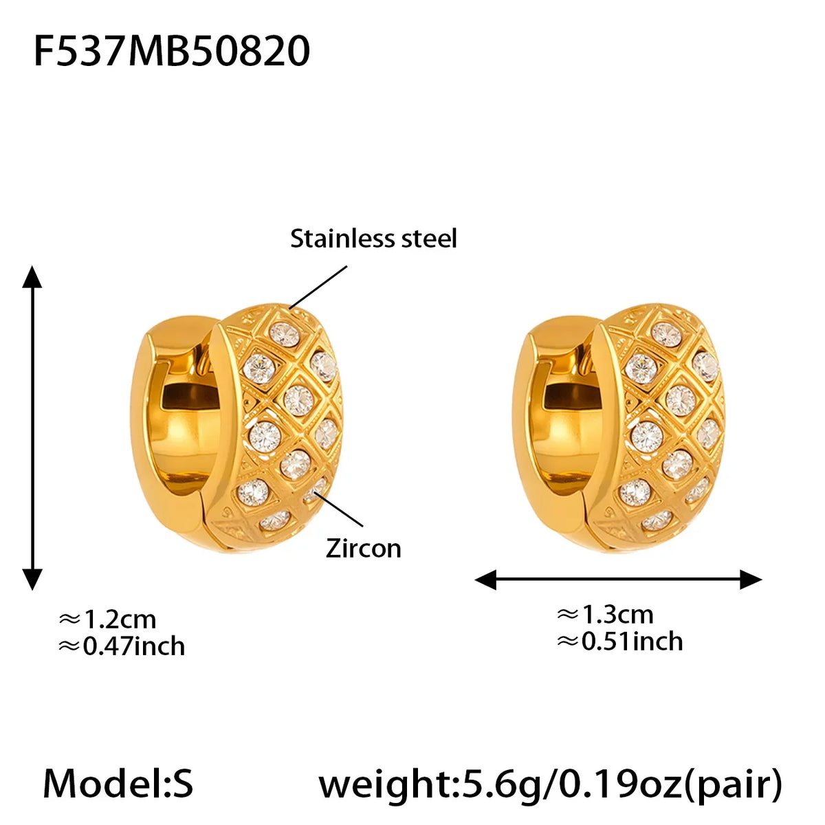 Liora Stainless Steel Zircon Women Hoop Earrings Metal Texture PVD Gold Plated Hypoallergenic Wedding Banquet Earrings Jewelry