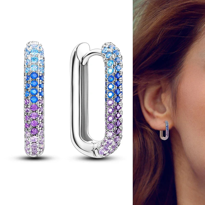 Genuine 925 Sterling Silver Love Feather Earrings Fit Original Charms Hoop For Women Girls Stud Earring Fine Jewelry Gifts