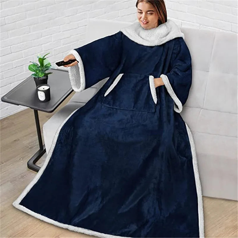 Grey Wearable Lazy TV Blanket With Sleeve,TV Sofa Blankets For Men Women,Thick Fleece Blanket Winter Adult Cozy Soft Nap Blanket