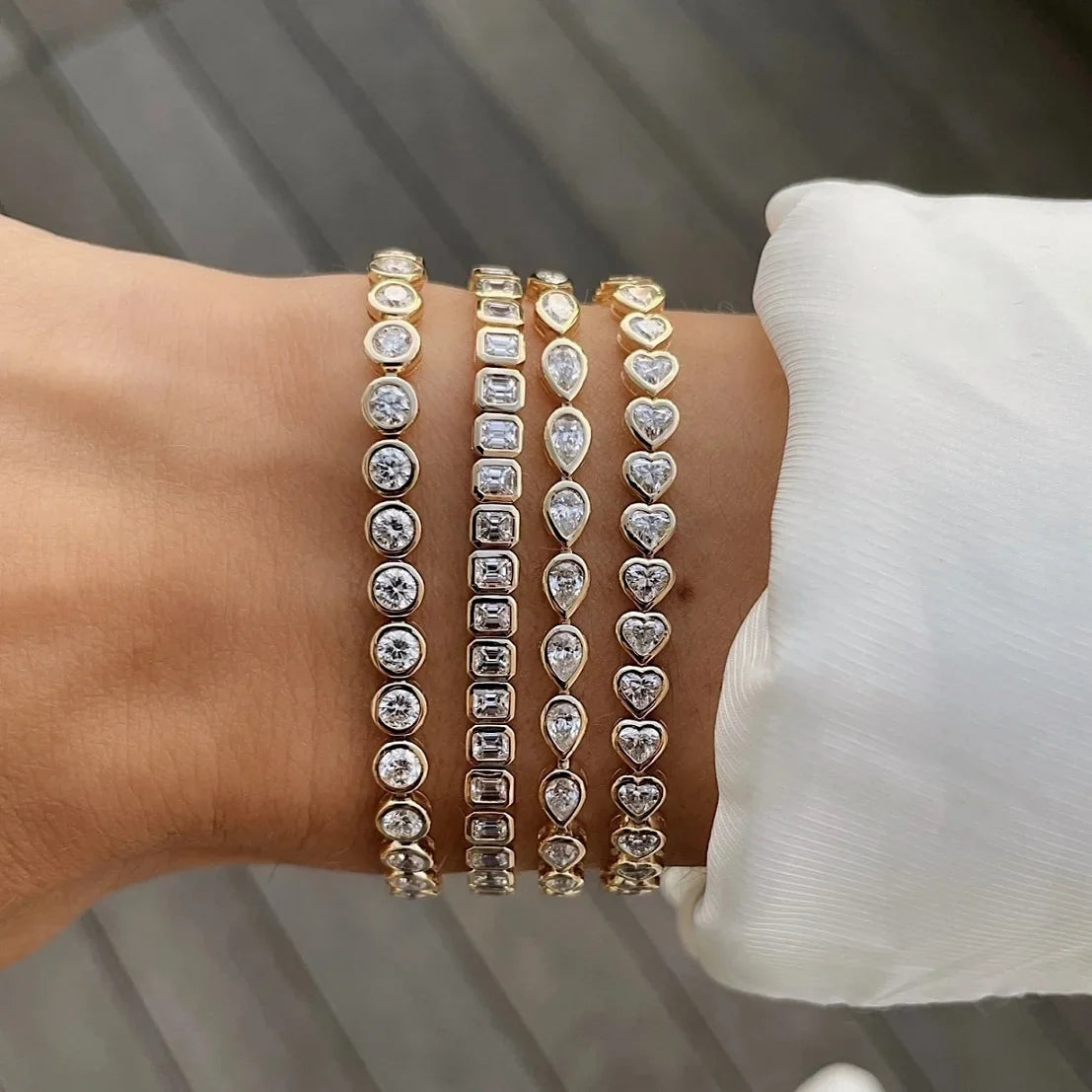 Geometric High Quality Fashion Women Jewelry Bezel Set Round Shaped Tennis Chain Bracelet Necklace Set