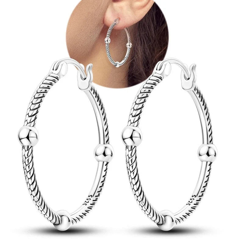 Genuine 925 Sterling Silver Love Feather Earrings Fit Original Charms Hoop For Women Girls Stud Earring Fine Jewelry Gifts