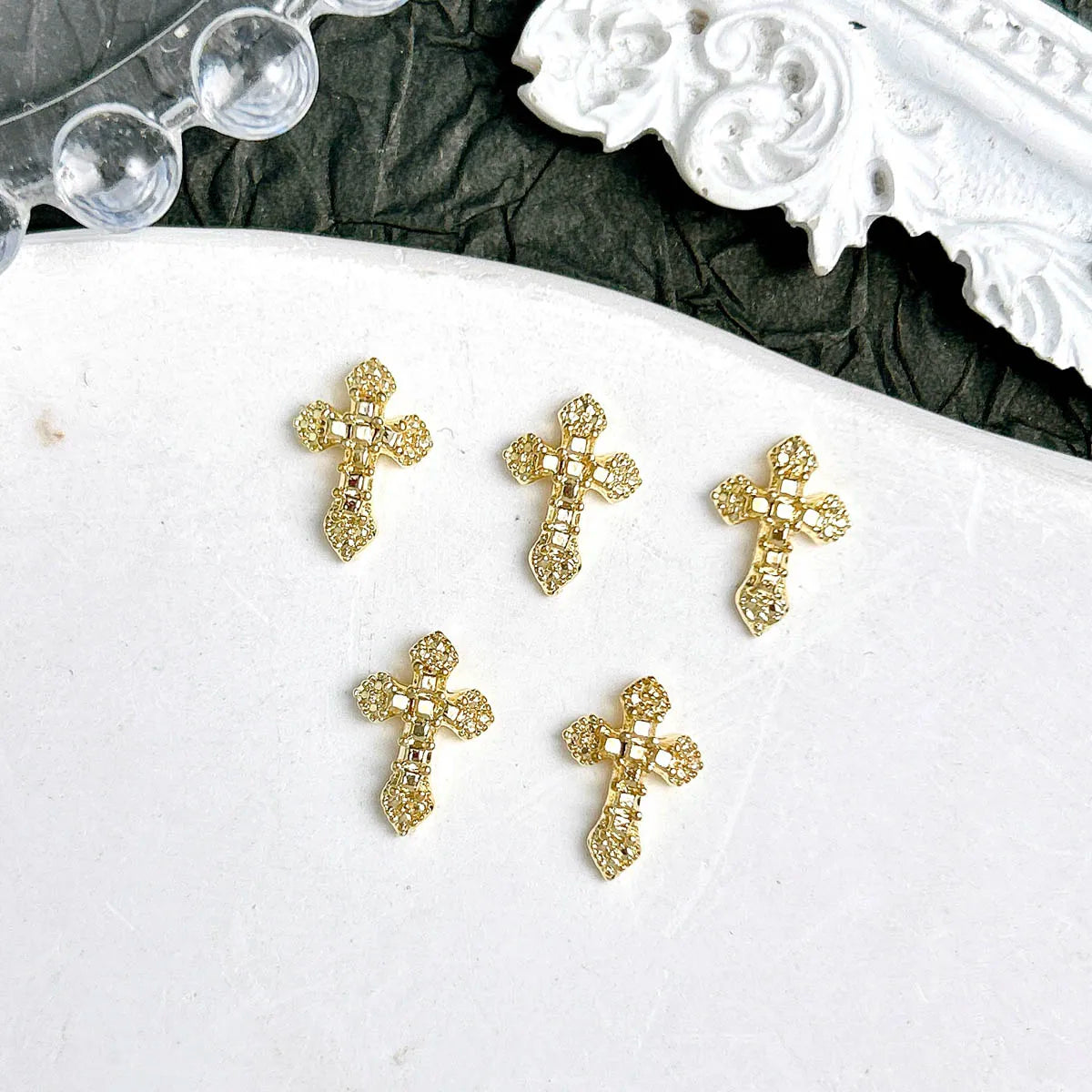 20PCS 3D Light Luxury Classic Cross Nail Charms Creative Exquisite Retro Alloy Cross Nail Art Decorations for DIY Cool Manicure