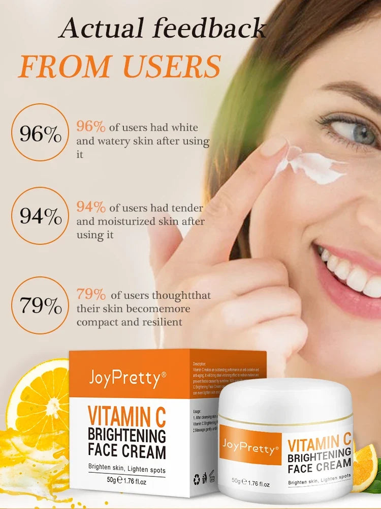 JoyPretty Vitamin C Face Cream Whitening Hyaluronic Acid Moisturizing Dark Spot Remover Brightening Facial Cream Skin Care 50g