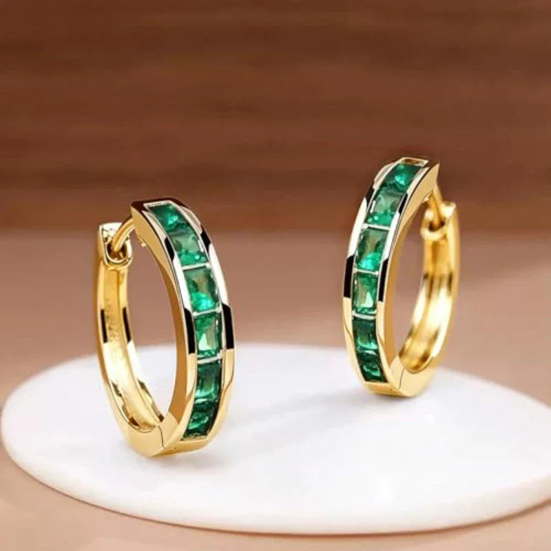 Huitan Classic Design Women Hoop Earrings Full with Princess Square CZ Simple and Elegant Female Accessories Versatile Jewelry