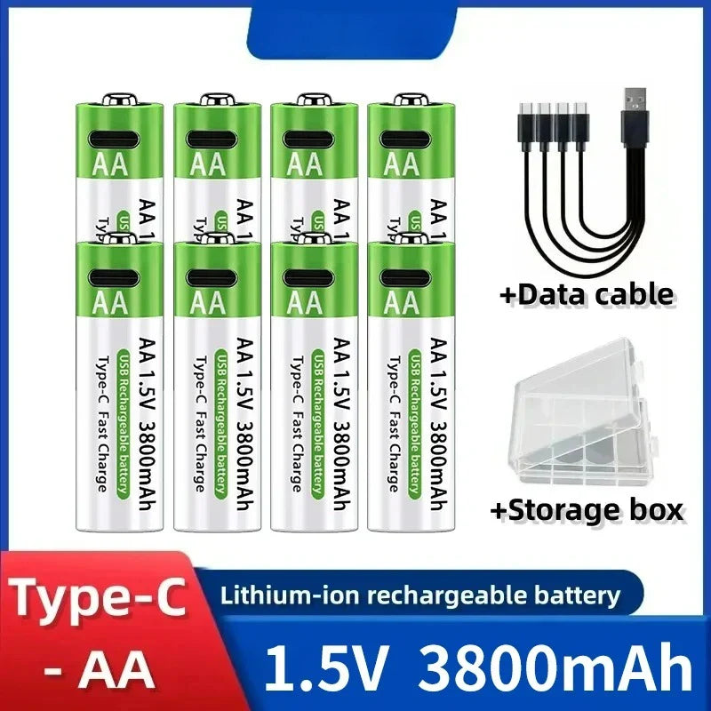 2025NEW Lithium-Ion Battery Type-C Rechargeable High-Capacity Battery AA&AAA Battery For remote control, mouse, electric toys