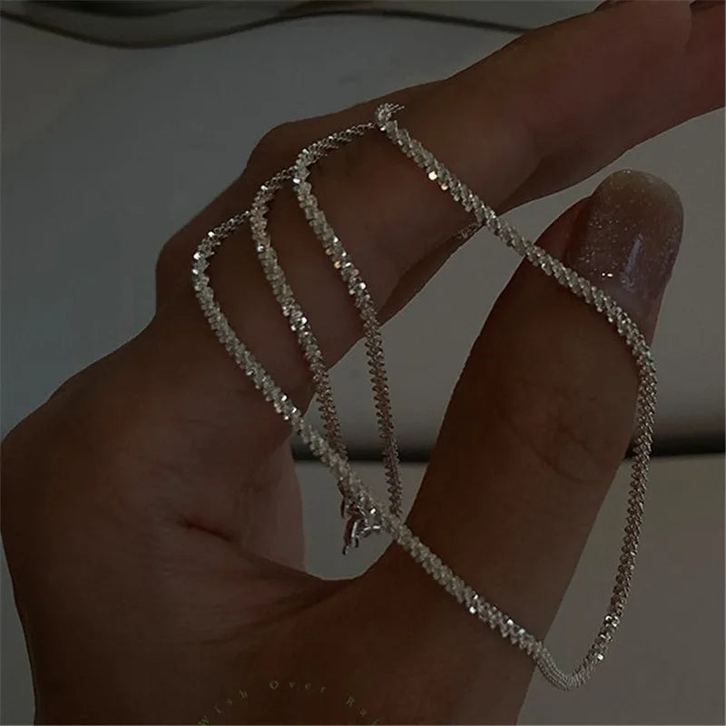 Trend Sparkling Silver Color Choker Necklace For Women Elegant Clavicle Chain Necklace Party Wedding Collar Jewelry Gifts