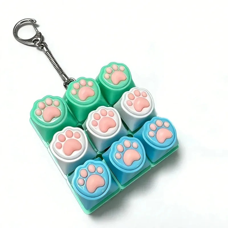 Cute Cat Claw Keychain 9 Keys Keyboard Decompression Keyboard DIY Keyboard Keychain For Adult Gifts