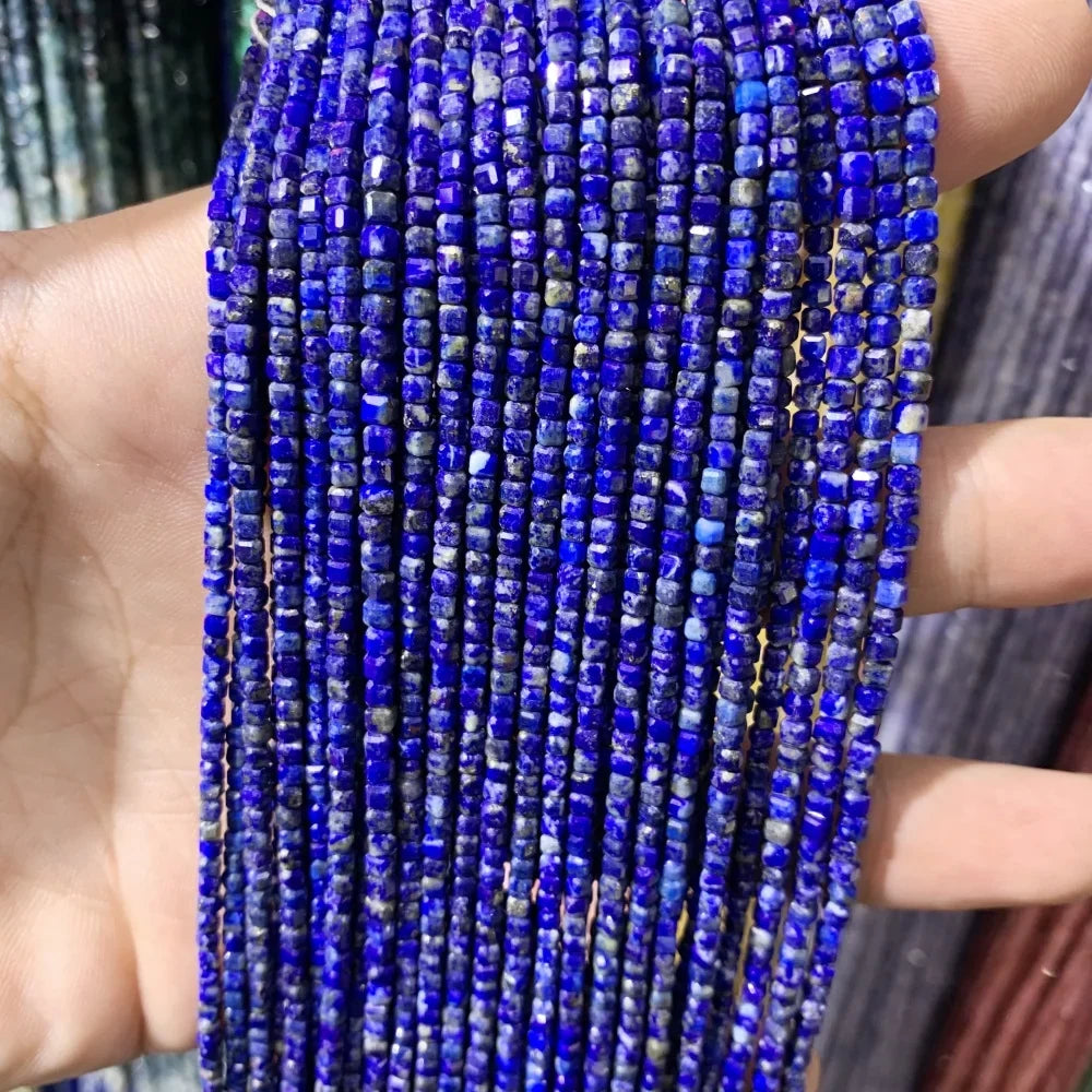 2x2mmNatural Colored Tourmaline Blue Tourmaline Faceted Cube Beads Square Stone Beads for JewelryDIY Making  Gemstone Loose Bea