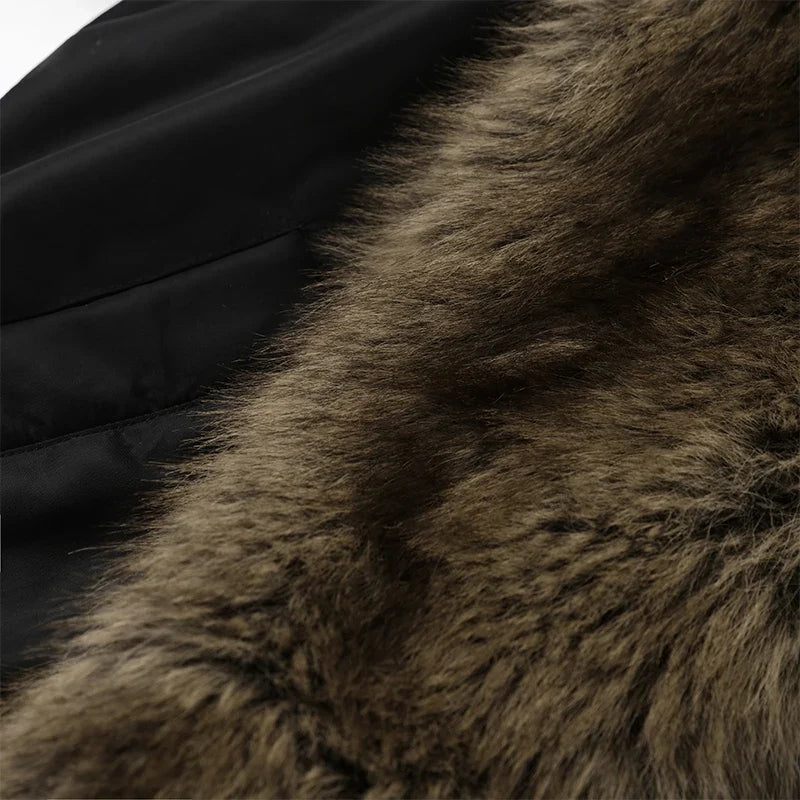 Fashion Faux Fur Patchwork Cotton Coat Women Lapel Zipper Pocket Cropped Street Warm Jacket 2026 Winter Lady Puffer Jackets New
