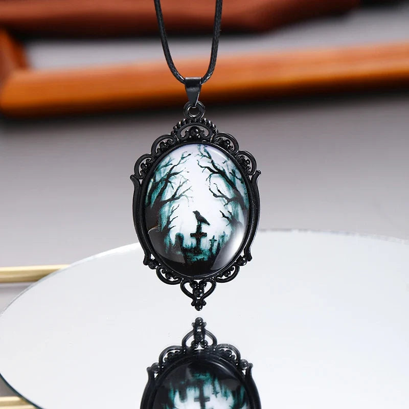 Gothic Vampire Cameo Pendant Choker Velvet Necklace for Women Fashion Pagan Witchcraft Jewelry Female Gifts Creative Punk Choker