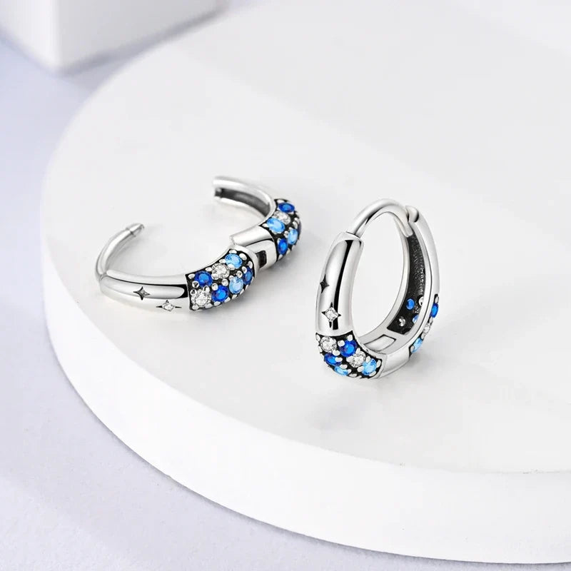 925 Sterling Silver Hoop Earring For Woman Night Sky Blue Purple Gemstone Original Earrings Fashion Jewelry Gift