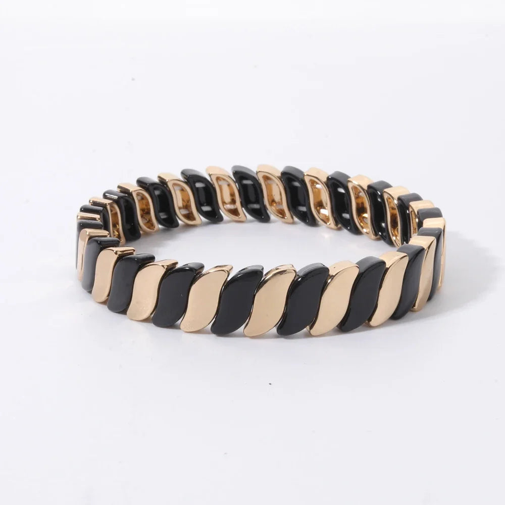 2026 New Black Gold Color Beaded Bangle for Women and Men Handmade Elastic hand Wrist Bracelets
