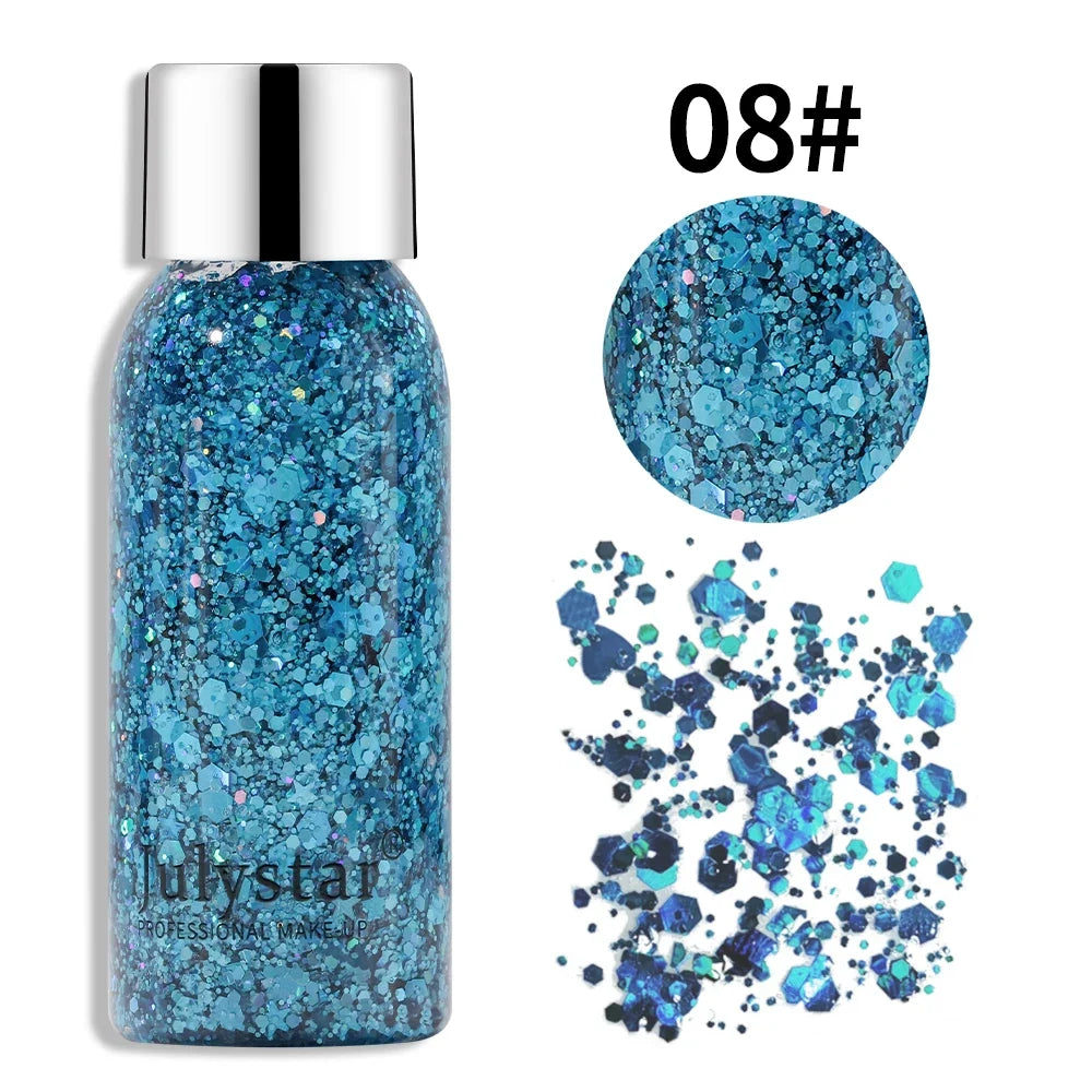 Glitter Eye Shadow Liquid Face Body Sequins Gel Long-Lasting Liquid Face Shimmer Multicolor For Party Music Festival Makeup 30ML