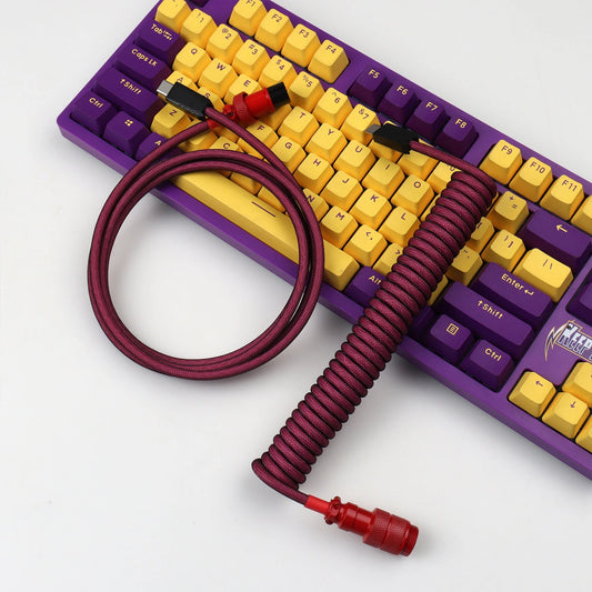 【LANO】Coiled Cable Braided Double-Sleeved Mechanical Keyboard detachable connector use Type-C to C Cable for Mechanical Keyboard