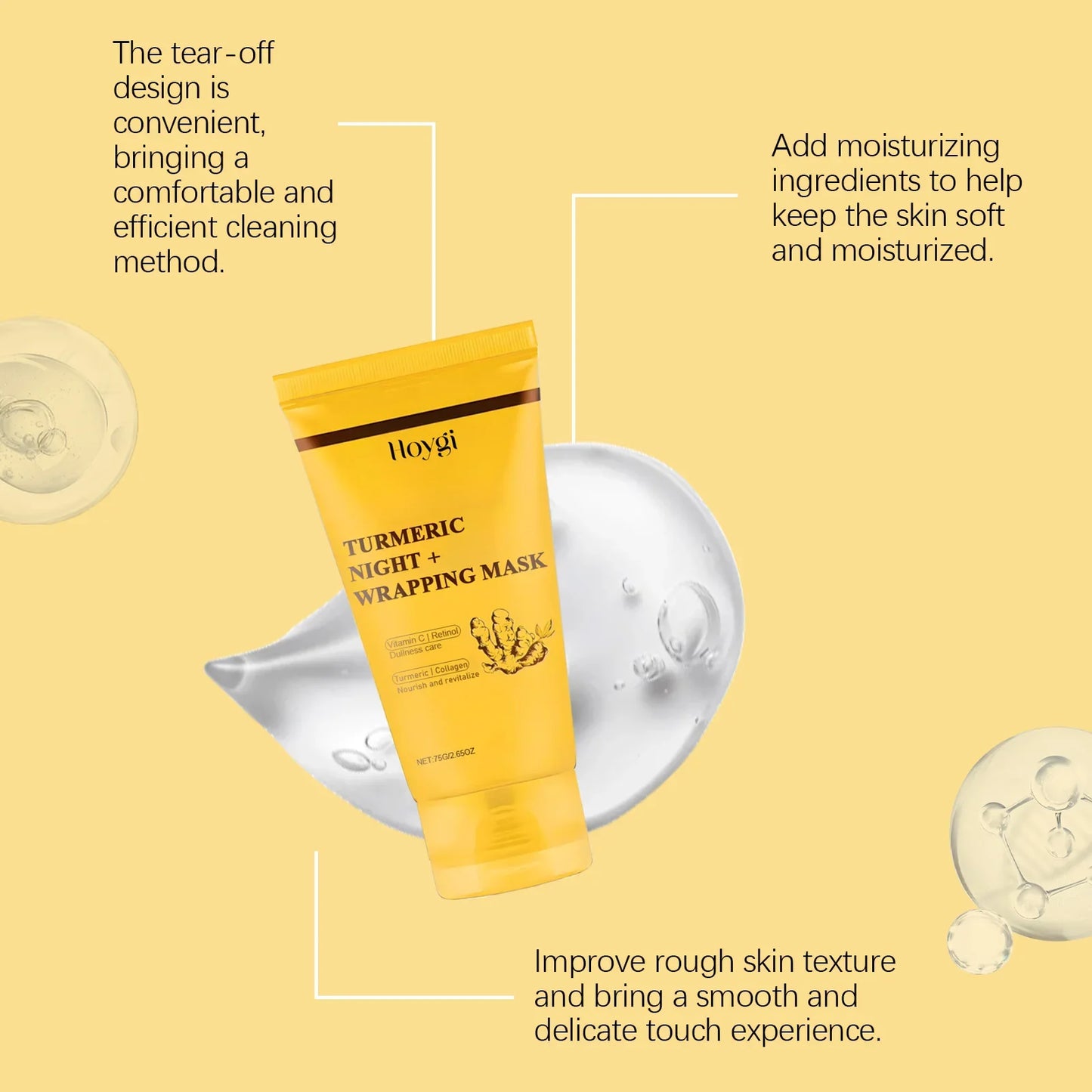 HOYGI Turmeric Collagen Mask Cleansing Pore Improves Spots Gentle Exfoliation Brightening Dullness Smoothing Peel-off Mask 75g