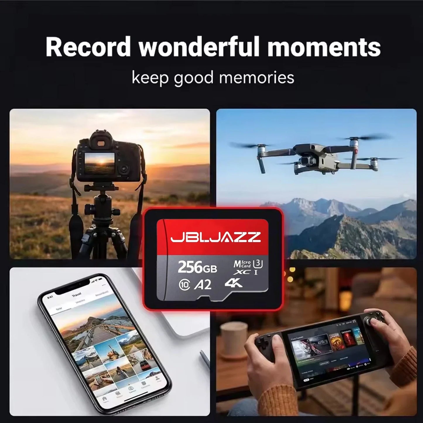Class 10 Micro TF SD Card 256GB 512GB 64GB Memory Card High Speed Flash A2 Mini TF SD Card for Smartphone Camera Flash Storage