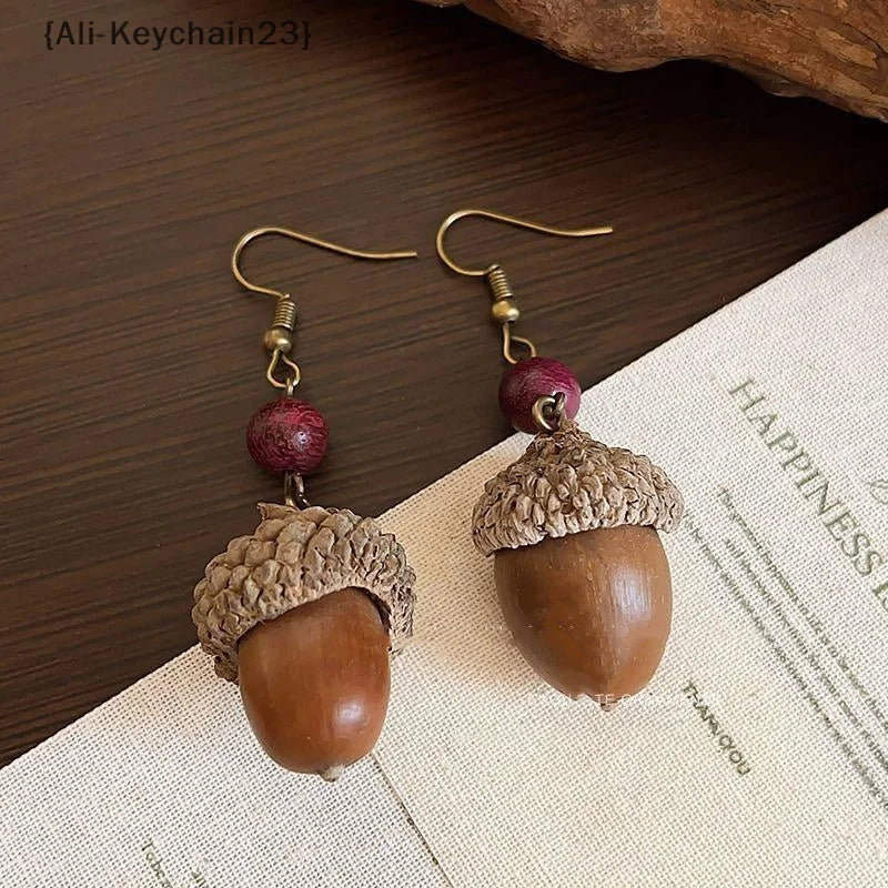 1Pair Vintage Wooden Plant Earring For Women Creative Natural Plant Dried Fruits Drop Earrings Ethnic Jewelry