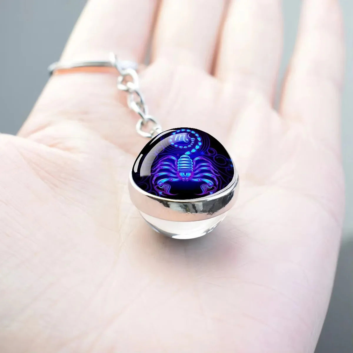 12 Constellation Key Chain Luminous Double Sided Glass Ball Pendant 12 Zodiac Key Chain Fashion Birthday Gift for Men and Women