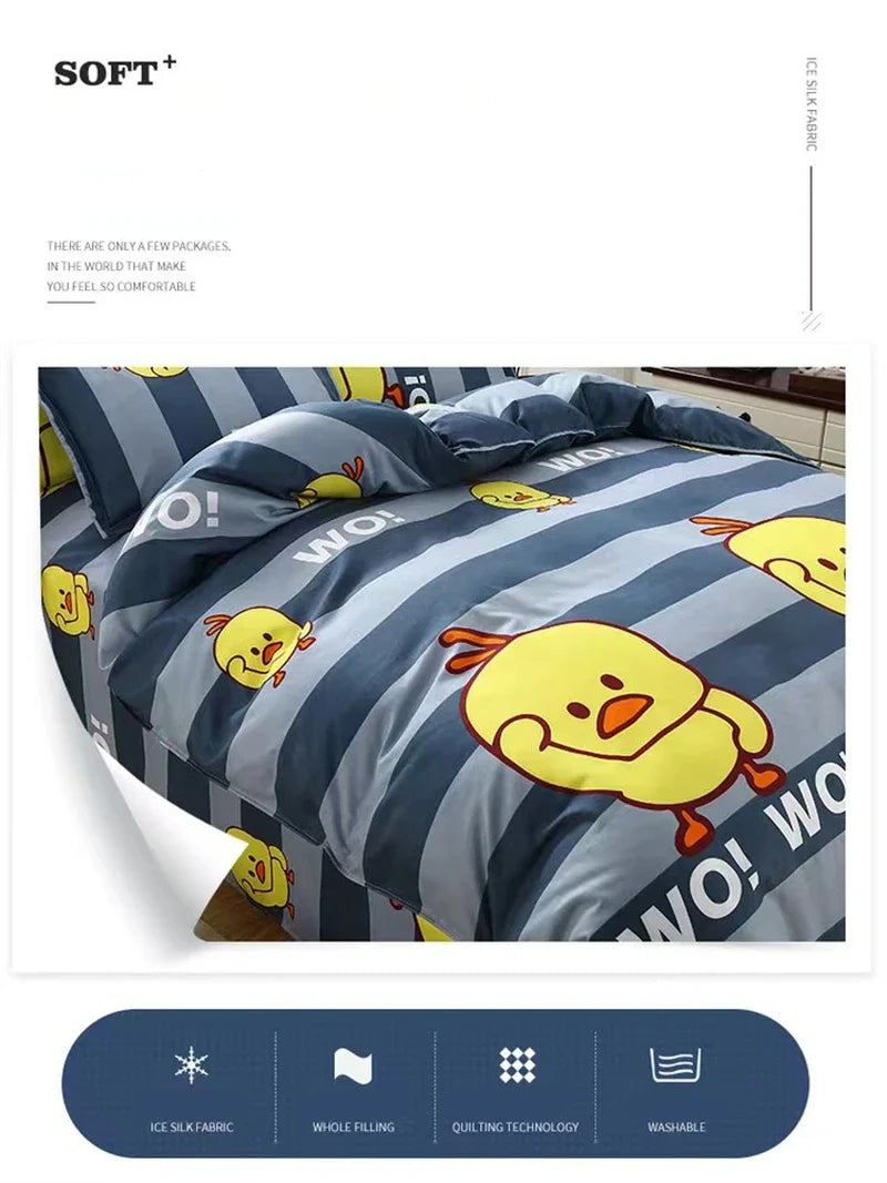 Lovely Cartoon King Size Duvet Cover Set 220x240 Skin Friendly Double Bed Quilt Cover Blanket Comforter Cover and Pillowcase