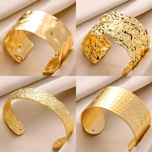 Exquisite Classic Bump Pattern Openning Bangles Bracelet For Women Cuff Bracelet Gold Color Stainless Steel Hand Ornament Gift