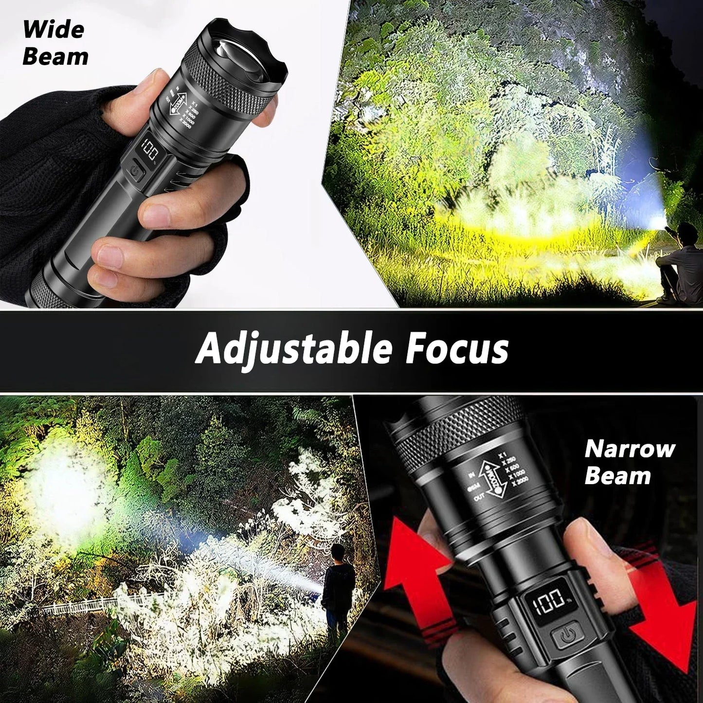 Ultra Bright P50 LED Flashlight Tactical EDC Zoomable Handheld Torch Emergency Spotlight  14500 18650 Battery