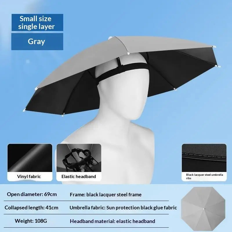 Foldable Head Umbrella Hat Windproof Fishing Head Wearing Sunshade Rain Gear Outdoor Portable Umbrella Camping Beach Head Hats