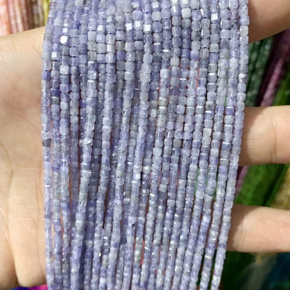 2x2mmNatural Colored Tourmaline Blue Tourmaline Faceted Cube Beads Square Stone Beads for JewelryDIY Making  Gemstone Loose Bea