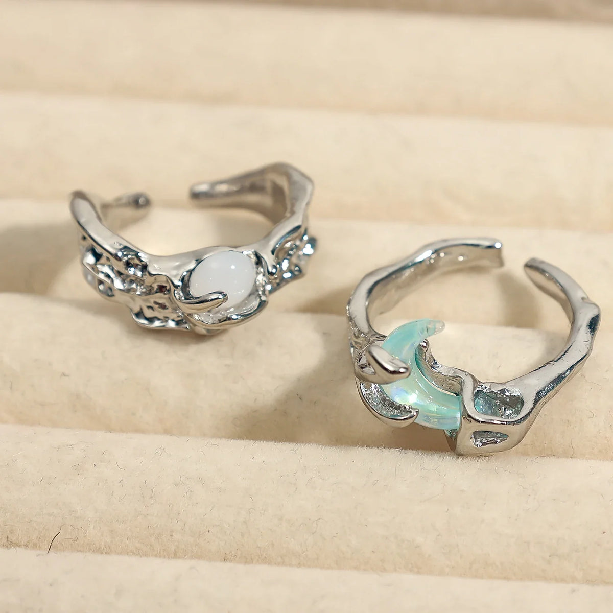 Vintage Y2K Irregular Sun Moon Open Ring for Women Men Adjustable Metal Punk Finger Rings Fashion Party Jewelry Lovers Gifts