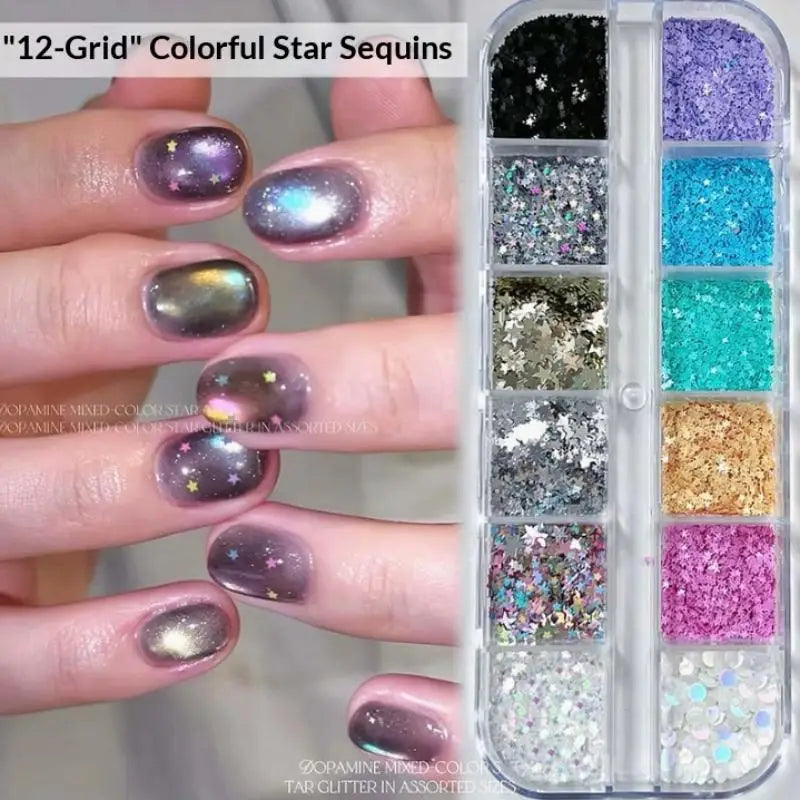 *12 Grids Mixed Mini Circular Colorful Nail Glitter Wave Point Sequin Sparkling Flower DIY Nail Decoration Nail Charms