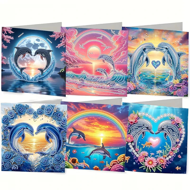 6-Piece/Set DIY Diamond Painting Kit Birthday Card Kit, Unique Flower Pattern Design, Rhinestone Diamond Painting Art Mosaic Pos