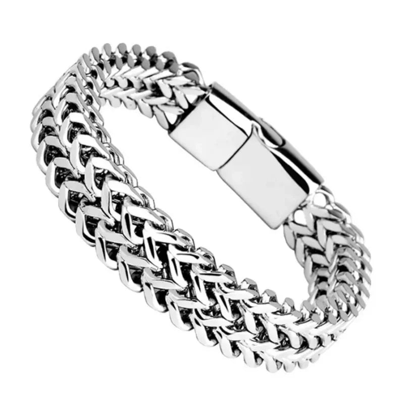 1pcs Men's Stainless Steel Braided Chain Bracelet, Punk Rock Wristband, Magnetic Clasp, Fashion Jewelry Gift for Him